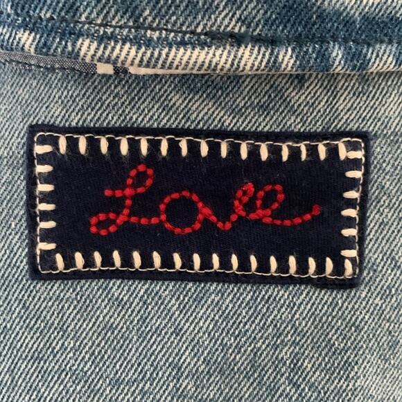 Free People Annie’s Flower Bomb Patchwork Embroidered Groovy Denim Jean Jacket - Picture 4 of 6